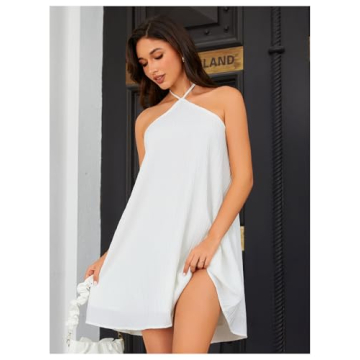 OYOANGLE Women's Sleeveless Halter Backless Summer Dress