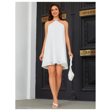OYOANGLE Women's Sleeveless Halter Backless Summer Dress