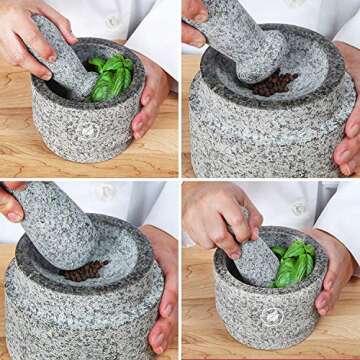 Premium Laevo Mortar and Pestle Set - Gray Granite Kitchen Tool