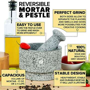 Premium Laevo Mortar and Pestle Set - Gray Granite Kitchen Tool
