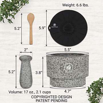 Premium Laevo Mortar and Pestle Set - Gray Granite Kitchen Tool