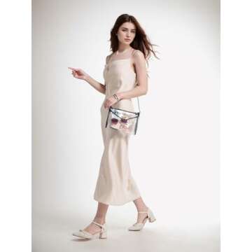 Clear Purse for Women Stadium Approved, Clear Crossbody Bag with Leather Edging for Concert Sports Events (Black - Gold Chain)