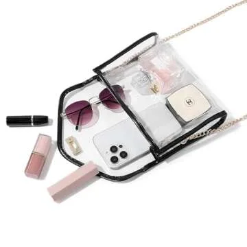 Clear Purse for Women Stadium Approved, Clear Crossbody Bag with Leather Edging for Concert Sports Events (Black - Gold Chain)