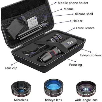 Selvim Phone Camera Lens Phone Lens Kit 4 in 1, 22X Telephoto Lens, 235° Fisheye Lens, 0.62X Wide Angle Lens, 25X Macro Lens, Compatible with iOS iPhone 10 8 7 6 6s Plus X XS XR Android Samsung -Black