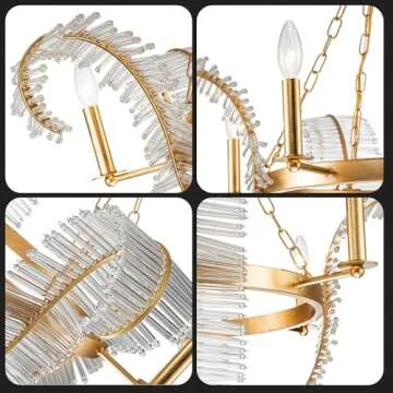 Longree Chic Antique Crystal Foral Chandelier, Gild Gold and Clear Hand Blown Glass Pendant Light Fixture for Living Room, Dining Area, Bedroom, Entryway, Foyer, Lobby, LR1526