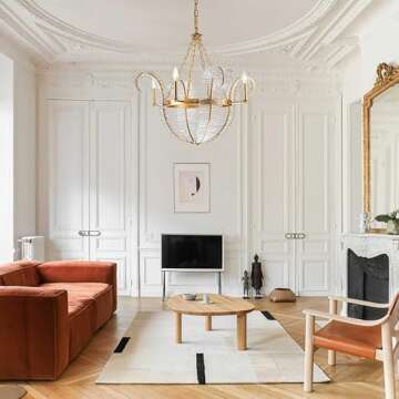 Longree Chic Antique Crystal Foral Chandelier, Gild Gold and Clear Hand Blown Glass Pendant Light Fixture for Living Room, Dining Area, Bedroom, Entryway, Foyer, Lobby, LR1526