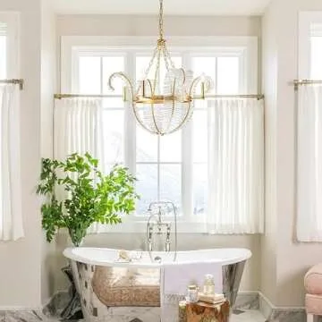 Longree Chic Antique Crystal Foral Chandelier, Gild Gold and Clear Hand Blown Glass Pendant Light Fixture for Living Room, Dining Area, Bedroom, Entryway, Foyer, Lobby, LR1526