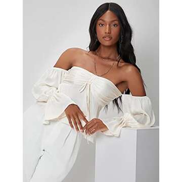 Floerns Off Shoulder Long Sleeve Peplum Blouse Tops