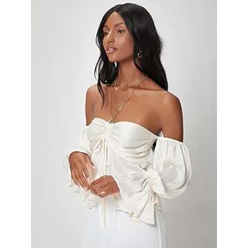 Floerns Off Shoulder Long Sleeve Peplum Blouse Tops