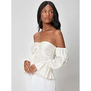 Floerns Off Shoulder Long Sleeve Peplum Blouse Tops