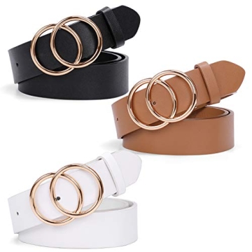 SUOSDEY Fashion Double O-Ring Women Leather Belts