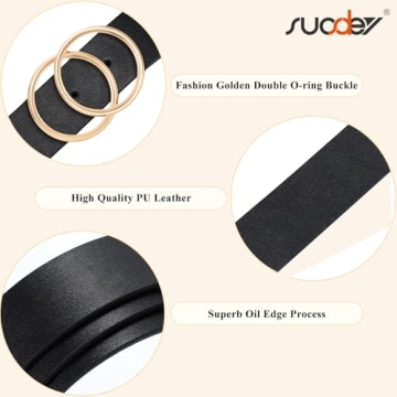 SUOSDEY Fashion Double O-Ring Women Leather Belts