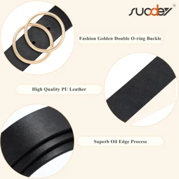 SUOSDEY Fashion Double O-Ring Women Leather Belts