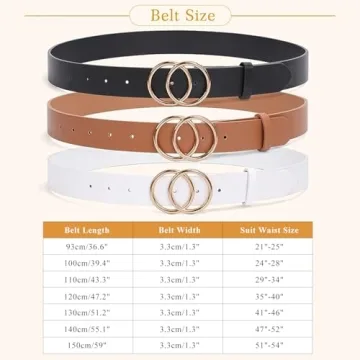 SUOSDEY Fashion Double O-Ring Women Leather Belts