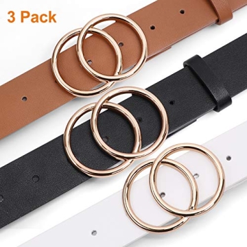SUOSDEY Fashion Double O-Ring Women Leather Belts