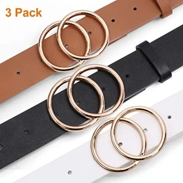 SUOSDEY Fashion Double O-Ring Women Leather Belts