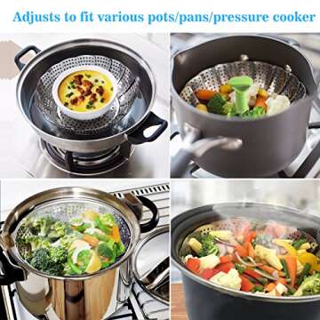 Consevisen Vegetable Steamer Basket for Cooking Food, Stainless Steel Veggie Steam Basket for Pot, Folding Expandable Steaming Insert with Extendable Handle Fits Various Size Pot, 7.1" to 11"
