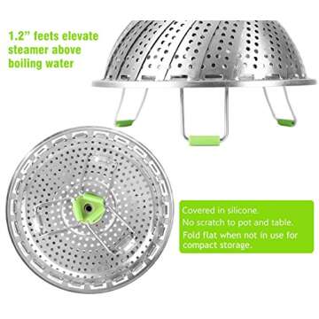 Consevisen Vegetable Steamer Basket for Cooking Food, Stainless Steel Veggie Steam Basket for Pot, Folding Expandable Steaming Insert with Extendable Handle Fits Various Size Pot, 7.1" to 11"