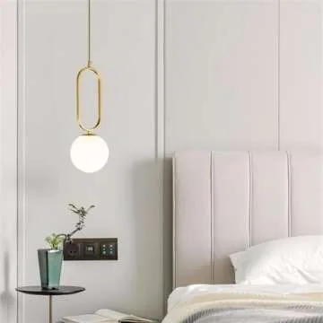 Wireless Pendant Lights Battery Operated Set of 2,USB Rechargeable Hanging Light with Remote Timer,Modern Globe Glass Gold Pendant Lighting Fixture for Bedroom Kitchen Island Dining Room