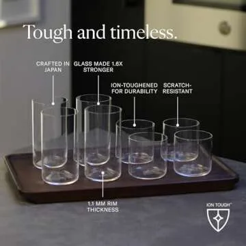 Fable Glassware Set - Includes 4 Tall Glasses and 4 Short Glasses - Lightweight, Dishwasher Safe, Glass Cups Bundle