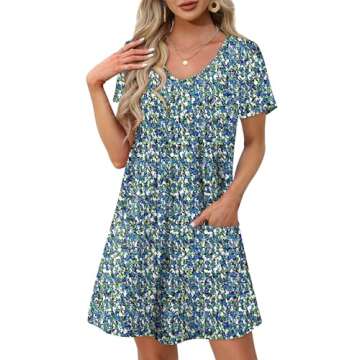OFEEFAN Beach Vacation Dresses for Women - Casual Short Sleeve Dress with Pockets
