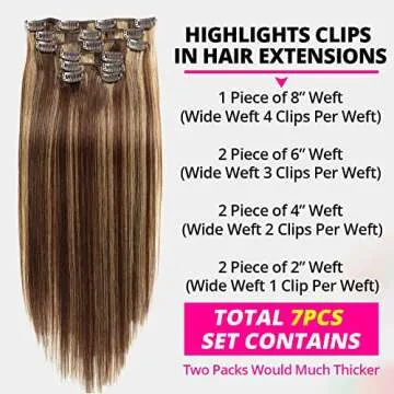 Asteria Hair Clip In Hair Extensions Real Human Hair for Women Highlights Chocolate Brown to Caramel...