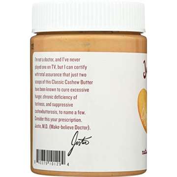 Justin's Classic Cashew Butter, Only Two Ingredients, No Stir, Gluten-free, Non-GMO, Responsibly Sourced, 12oz Jar