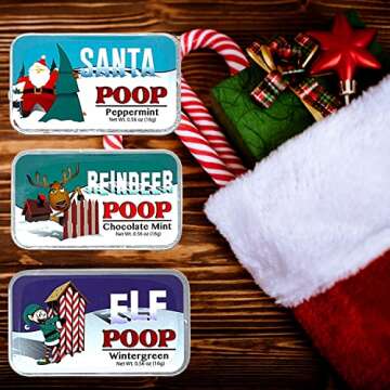 Christmas Poop Mints - Christmas Novelty Candy Mint Tins Gag Gifts (Set Of 3) Funny Christmas Stocking Stuffers