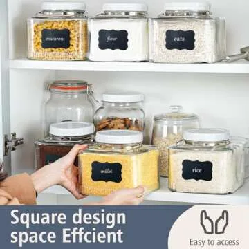 2 Pack 1 Gallon Glass Jar with Lid Square Large Mason Jar with Stainless Steel Handle and Leak Proof Screw Lid for Storing Eggs, Flour, Kombucha, Sugar, Pickle - Extra Gasket, Reusable Labels and Pen