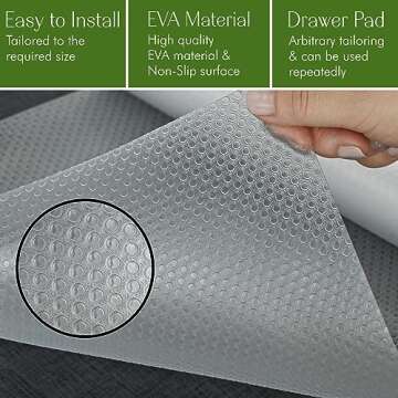 EVALAND 12 INCHES x 20 FEET (236 Inches) Non-Slip Shelf Liner, EVA Kitchen Liner, Non-Adhesive Liner, Original Smooth Shelf Liner, Durable Strong Grip Liner, Stain-Proof Shelf, Drawer, Cabinet Liner