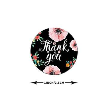 1000 Thank You Stickers Roll with Flowers - 8 Styles, 1 inch Round Label Stickers for Business Favors Giveaways Birthday Gift Bags Baby Shower Wedding
