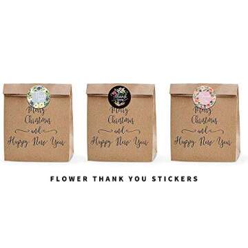 1000 Thank You Stickers Roll with Flowers - 8 Styles, 1 inch Round Label Stickers for Business Favors Giveaways Birthday Gift Bags Baby Shower Wedding