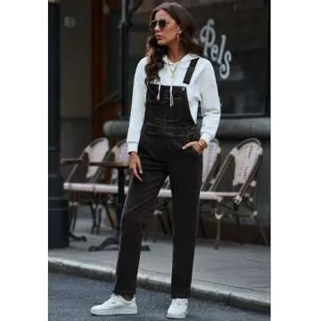 Vetinee Women's Faded Black Overalls for Women Classic Relaxed Fit Womens Bib Overalls Adjustable Straps Denim Jumpsuit for Women High Rise Jean Jumpsuits for Women Fit Size Medium M Size 8 Size 10