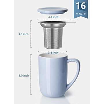 Sweese 16 OZ Porcelain Tea Mug with Infuser and Lid, Loose Leaf Tea Cup, Gifts for Tea Lover, Lilac