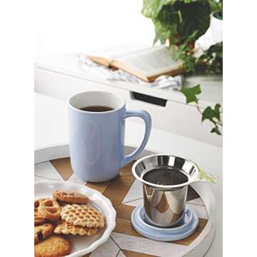 Sweese 16 OZ Porcelain Tea Mug with Infuser and Lid, Loose Leaf Tea Cup, Gifts for Tea Lover, Lilac