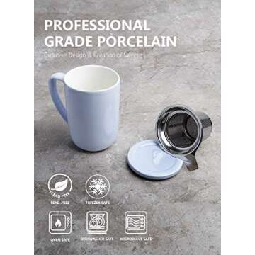 Sweese 16 OZ Porcelain Tea Mug with Infuser and Lid, Loose Leaf Tea Cup, Gifts for Tea Lover, Lilac