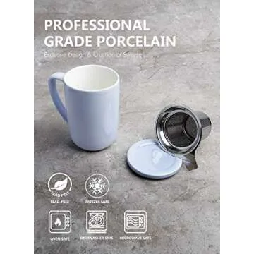 Sweese 16 OZ Porcelain Tea Mug with Infuser and Lid, Loose Leaf Tea Cup, Gifts for Tea Lover, Lilac