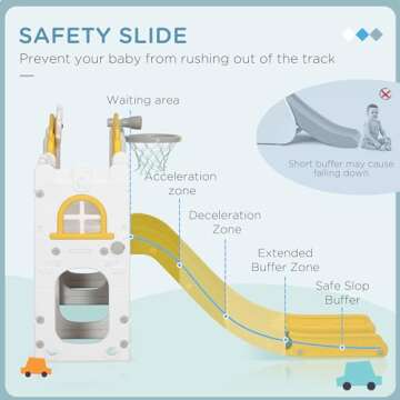 Qaba 8 in 1 Toddler Slide for Kids Age 1-3 Years, Indoor Kids Slide Playset with Basketball Hoop, Climber, Telescope, Tunnel, Steering Wheel, Aisle, Storage Baskets, Yellow