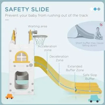 Qaba 8 in 1 Toddler Slide for Kids Age 1-3 Years, Indoor Kids Slide Playset with Basketball Hoop, Climber, Telescope, Tunnel, Steering Wheel, Aisle, Storage Baskets, Yellow