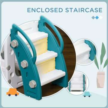 Qaba 8 in 1 Toddler Slide for Kids Age 1-3 Years, Indoor Kids Slide Playset with Basketball Hoop, Climber, Telescope, Tunnel, Steering Wheel, Aisle, Storage Baskets, Yellow