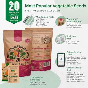 20 Vegetable Seeds Variety Pack - 12465+ Non-GMO Heirloom Seeds for Planting Vegetables and Fruits i...