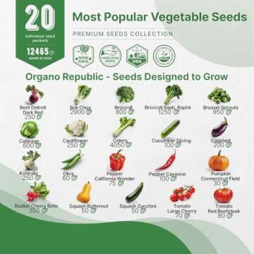 20 Vegetable Seeds Variety Pack - 12465+ Non-GMO Heirloom Seeds for Planting Vegetables and Fruits in Individual Seed Packets, Home Garden Seeds for Hydroponic, Indoor and Outdoors Gardening