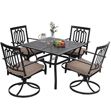 MFSTUDIO 5pcs Outdoor Patio Dining Bistro Set with 4 Swivel Chairs and 37" Square Umbrella Table Bac...