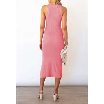 Pink Queen Cutout Dresses for Women Sexy Sleeveless Knee Length Cocktail Bodycon Ribbed Midi Dress Pink S
