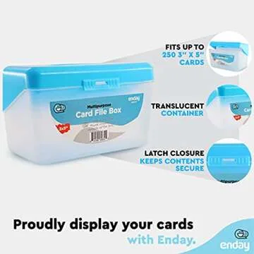 Enday Blue Index Card Holder - Organize 250 Cards