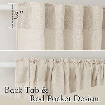 RYB HOME Linen Textured Curtains - Semi Sheer Light Filtering Panels, Beige 52x108, 2 Panels Set