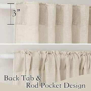 RYB HOME Linen Textured Curtains - Semi Sheer Light Filtering Panels, Beige 52x108, 2 Panels Set
