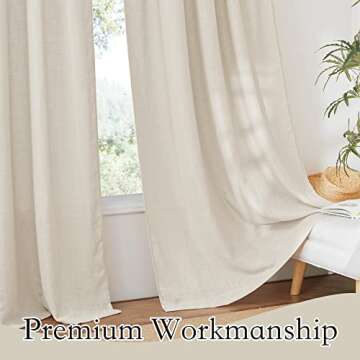 RYB HOME Linen Textured Semi Sheer Curtains - 2 Panel Set