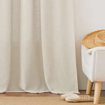 RYB HOME Linen Textured Semi Sheer Curtains - 2 Panel Set