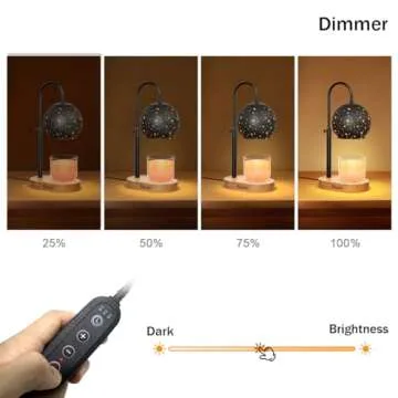 Yeuslor Black Candle Warmer Lamp with Timer&Dimmer，Star Lampshade with Adjustable Height＆Rotatable Pole，Wooden Base for Jar Candles，Wax Melting Electric Warmer Light，Modern Warmer Lantern （1pcs）